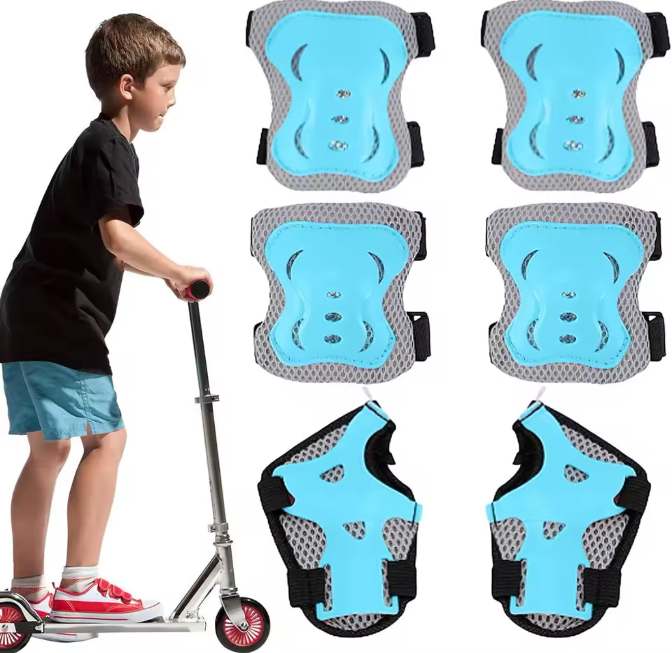 Kids Protective Gear Set — Knee, Elbow &amp; Wrist Pads (6-Piece)